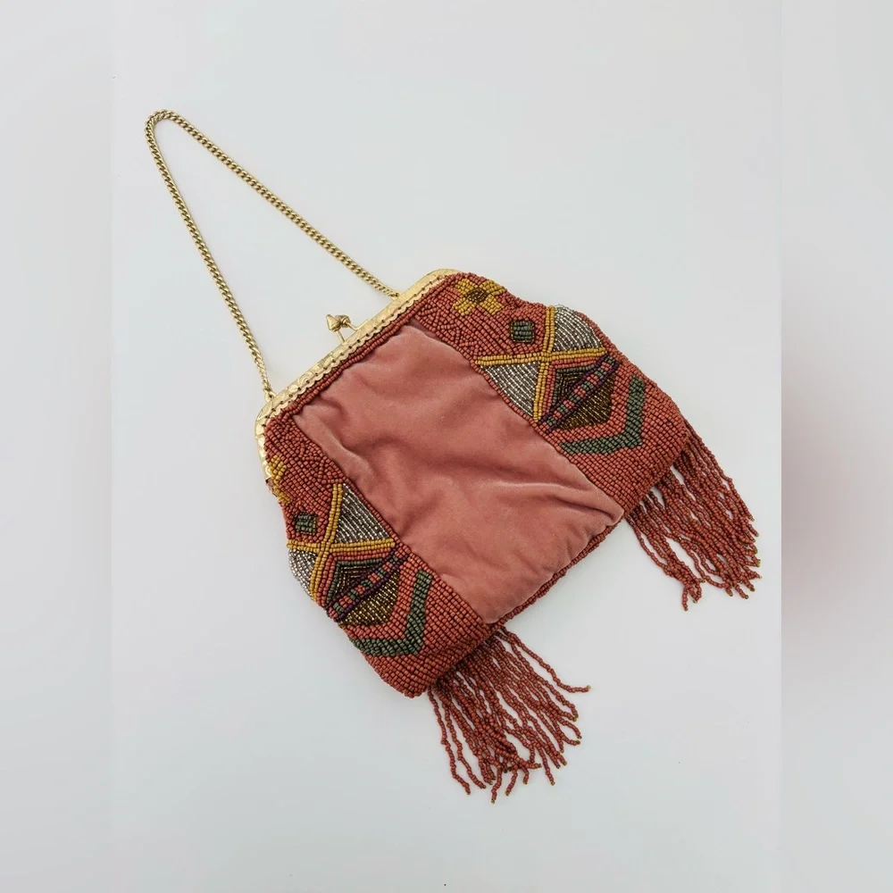 Hoss Intropia Beaded Evening Bag NWT KISS Lock Earthy Colors Tribal-Design Boho - Picture 4 of 9